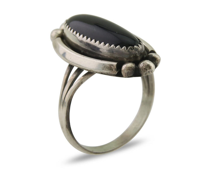 Navajo Handmade Ring 925 Silver Black Onyx Artist Signed SC C.80's