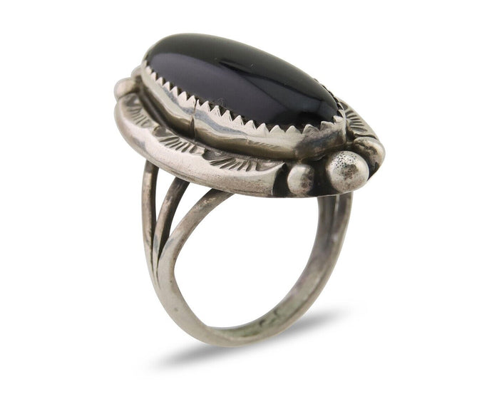 Navajo Handmade Ring 925 Silver Black Onyx Artist Signed SC C.80's