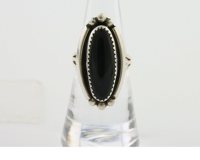Navajo Handmade Ring 925 Silver Black Onyx Artist Signed SC C.80's