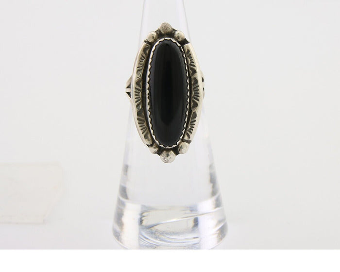 Navajo Handmade Ring 925 Silver Black Onyx Artist Signed SC C.80's