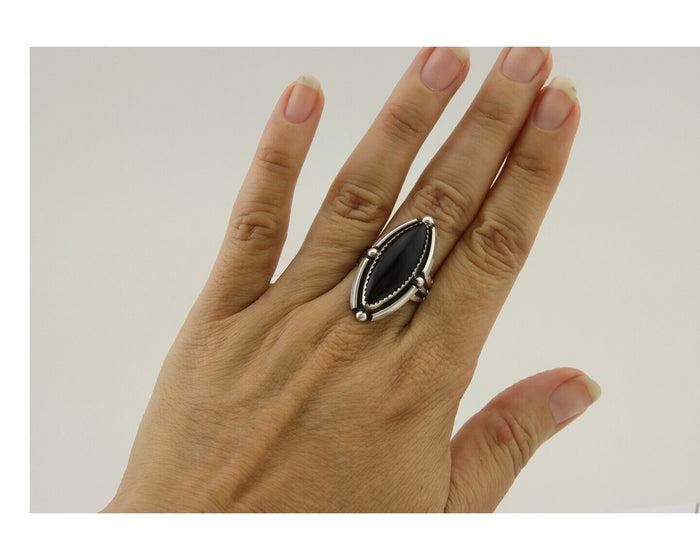 Navajo Handmade Ring 925 Silver Black Onyx Artist Signed SC C.80's