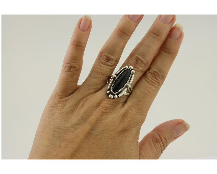 Navajo Handmade Ring 925 Silver Black Onyx Artist Signed SC C.80's