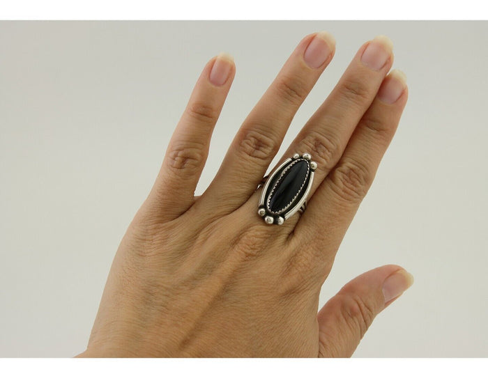 Navajo Handmade Ring 925 Silver Black Onyx Artist Signed SC C.80's