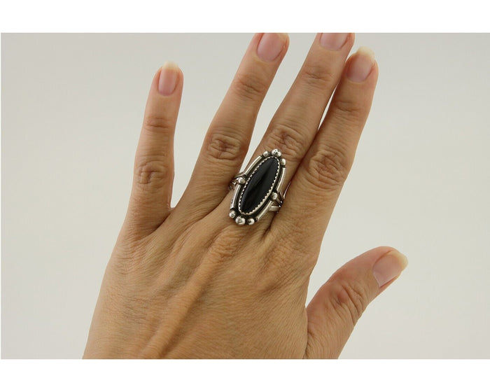 Navajo Handmade Ring 925 Silver Black Onyx Artist Signed SC C.80's