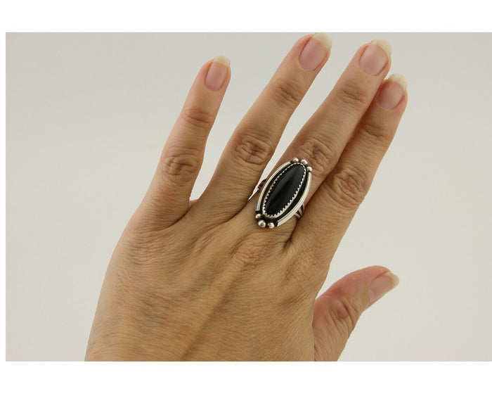 Navajo Handmade Ring 925 Silver Black Onyx Artist Signed SC C.80's
