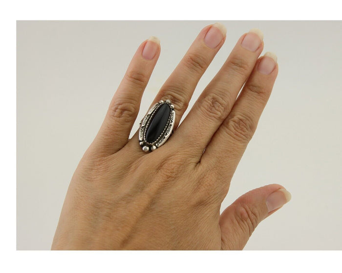 Navajo Handmade Ring 925 Silver Black Onyx Artist Signed SC C.80's