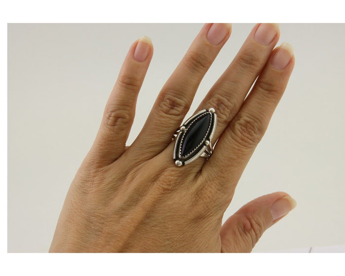 Navajo Handmade Ring 925 Silver Black Onyx Artist Signed SC C.80's