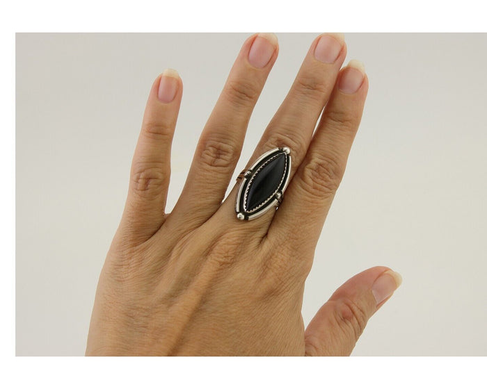 Navajo Handmade Ring 925 Silver Black Onyx Artist Signed SC C.80's