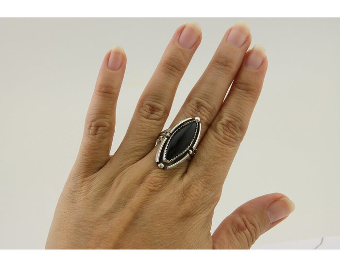 Navajo Handmade Ring 925 Silver Black Onyx Artist Signed SC C.80's