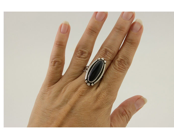 Navajo Handmade Ring 925 Silver Black Onyx Artist Signed SC C.80's