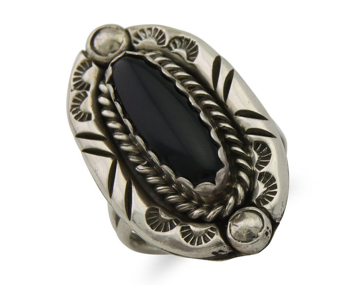Navajo Handmade Ring 925 Silver Black Onyx Artist Signed V & N Edsitty C.80's