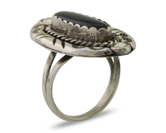 Navajo Handmade Ring 925 Silver Black Onyx Artist Signed V & N Edsitty C.80's