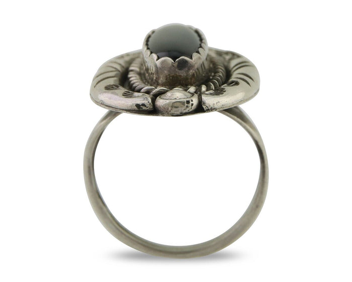 Navajo Handmade Ring 925 Silver Black Onyx Artist Signed V & N Edsitty C.80's