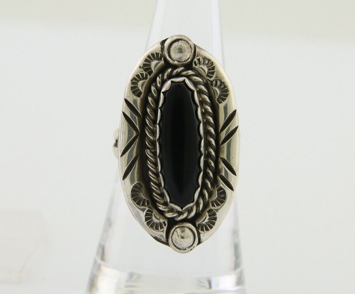 Navajo Handmade Ring 925 Silver Black Onyx Artist Signed V & N Edsitty C.80's