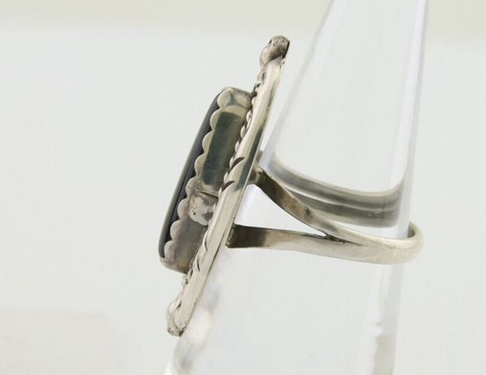 Navajo Handmade Ring 925 Silver Black Onyx Artist Signed V & N Edsitty C.80's