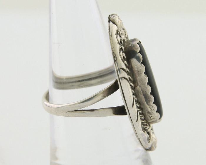 Navajo Handmade Ring 925 Silver Black Onyx Artist Signed V & N Edsitty C.80's