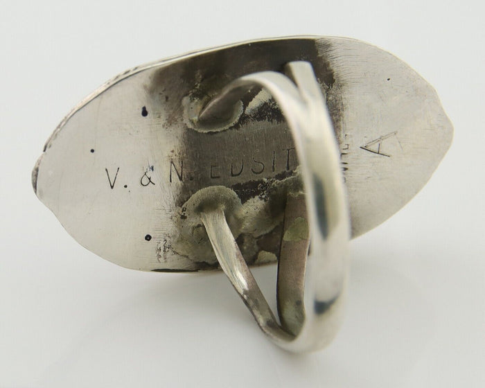 Navajo Handmade Ring 925 Silver Black Onyx Artist Signed V & N Edsitty C.80's