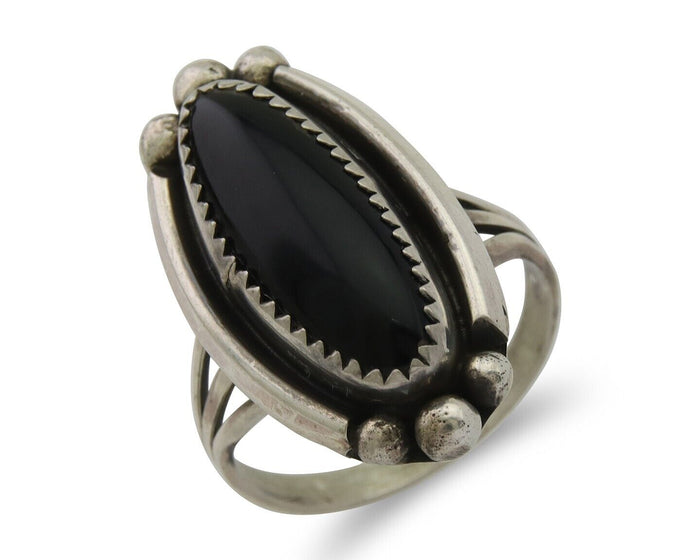 Navajo Handmade Ring 925 Silver Black Onyx Native American Artist C.80's