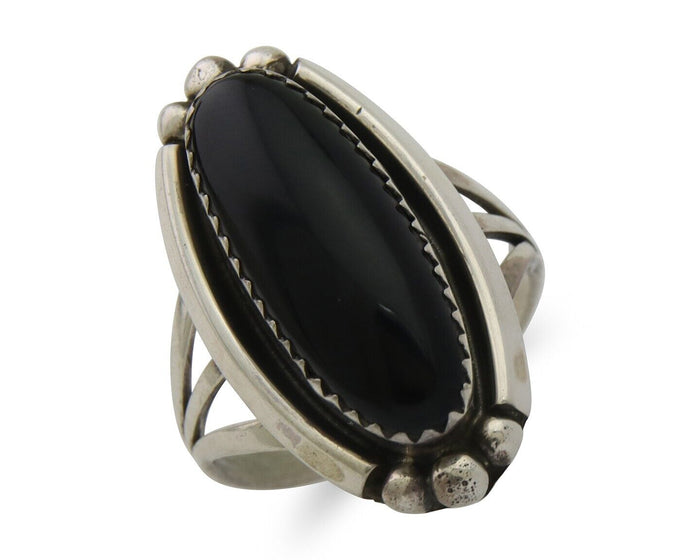 Navajo Handmade Ring 925 Silver Black Onyx Native American Artist C.80's
