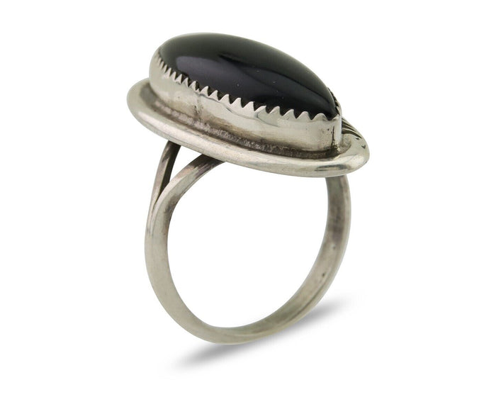 Navajo Handmade Ring 925 Silver Black Onyx Native American Artist C.80's