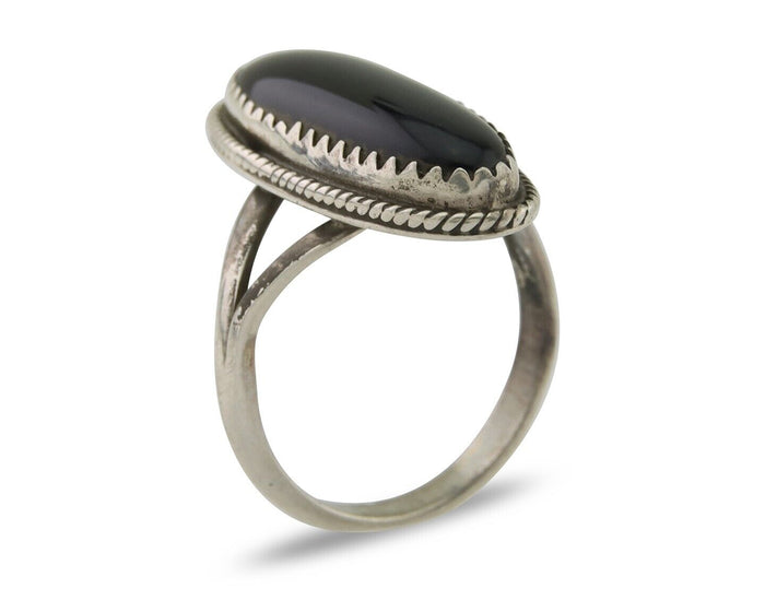 Navajo Handmade Ring 925 Silver Black Onyx Native American Artist C.80's
