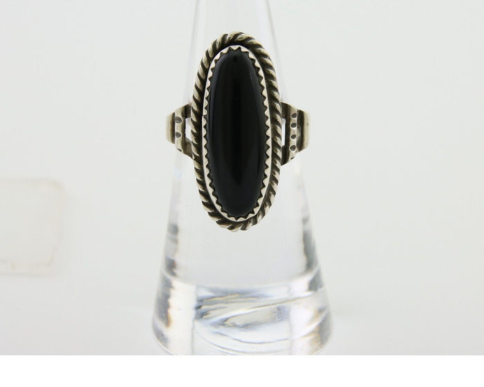 Navajo Handmade Ring 925 Silver Black Onyx Native American Artist C.80's
