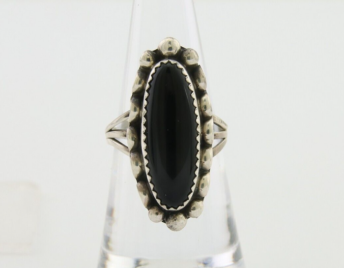 Navajo Handmade Ring 925 Silver Black Onyx Native American Artist C.80's