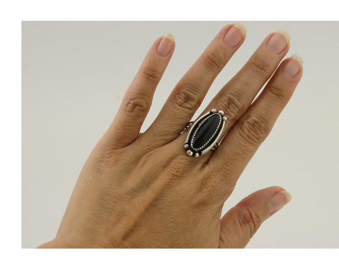 Navajo Handmade Ring 925 Silver Black Onyx Native American Artist C.80's