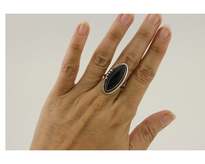 Navajo Handmade Ring 925 Silver Black Onyx Native American Artist C.80's