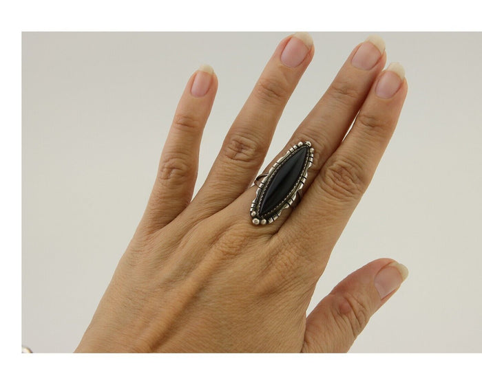 Navajo Handmade Ring 925 Silver Black Onyx Native American Artist C.80's