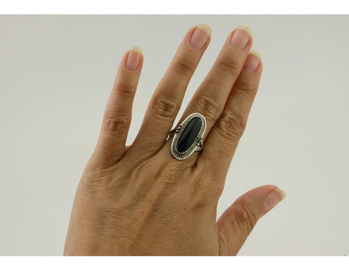 Navajo Handmade Ring 925 Silver Black Onyx Native American Artist C.80's