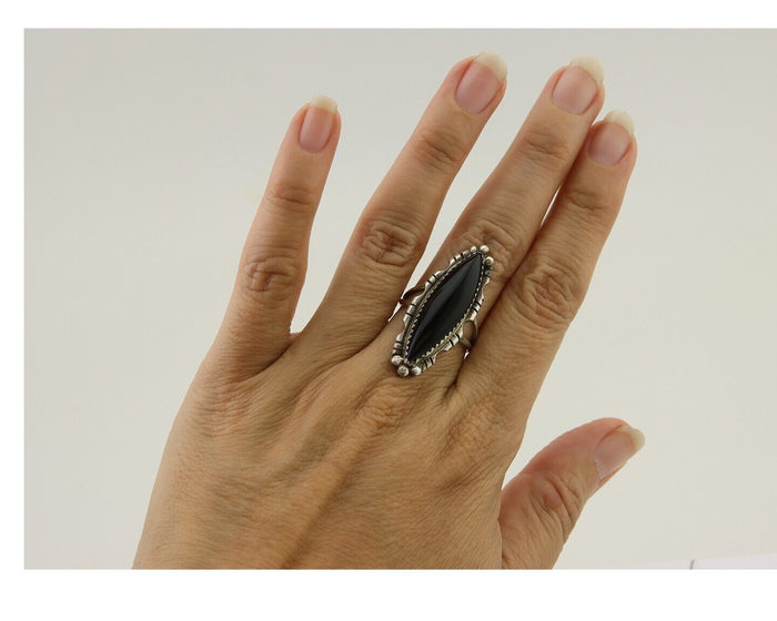 Navajo Handmade Ring 925 Silver Black Onyx Native American Artist C.80's