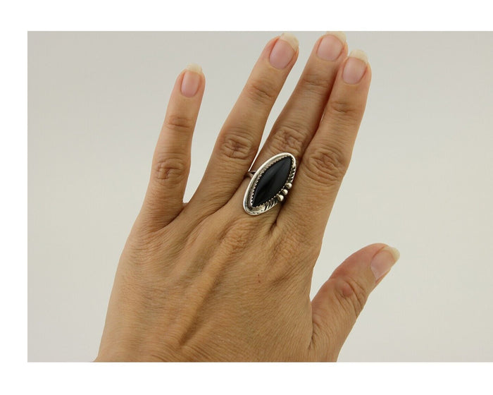 Navajo Handmade Ring 925 Silver Black Onyx Native American Artist C.80's