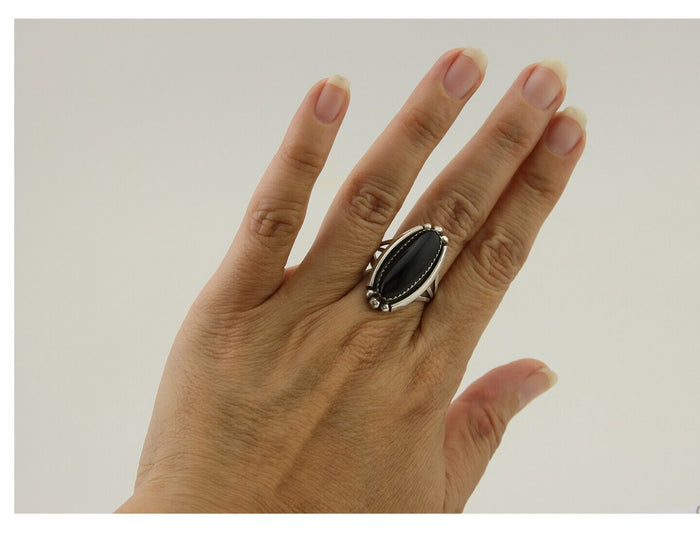 Navajo Handmade Ring 925 Silver Black Onyx Native American Artist C.80's