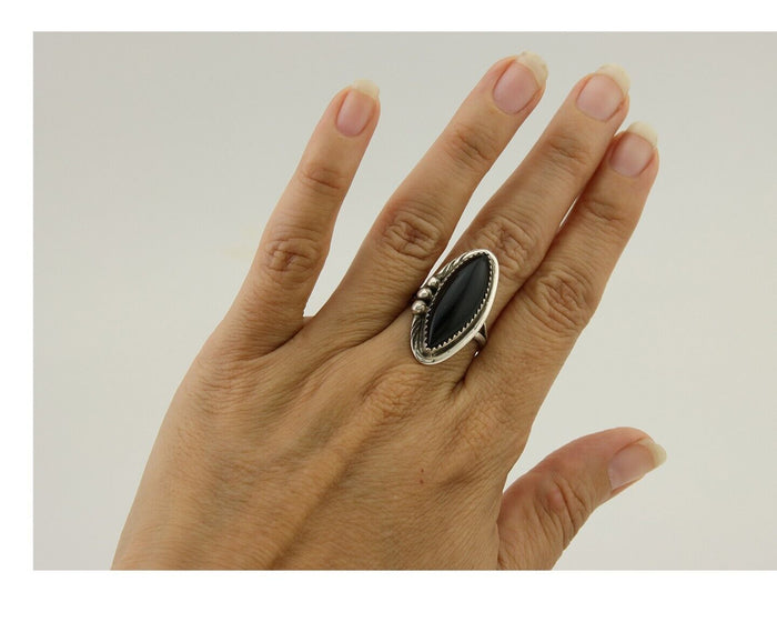 Navajo Handmade Ring 925 Silver Black Onyx Native American Artist C.80's