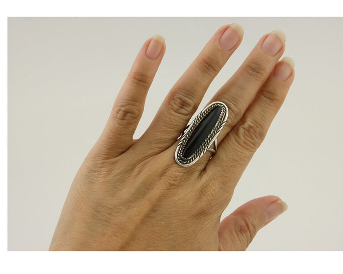 Navajo Handmade Ring 925 Silver Black Onyx Native American Artist C.80's
