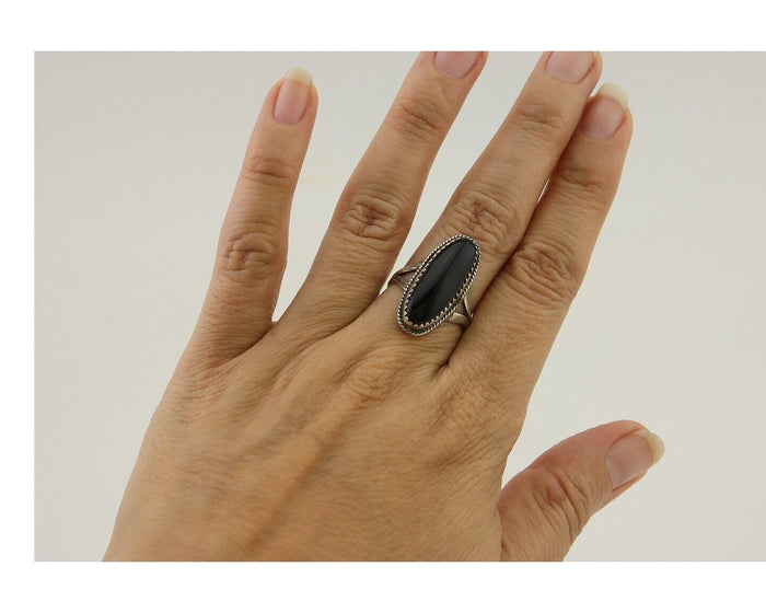 Navajo Handmade Ring 925 Silver Black Onyx Native American Artist C.80's