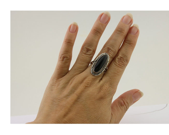 Navajo Handmade Ring 925 Silver Black Onyx Native American Artist C.80's