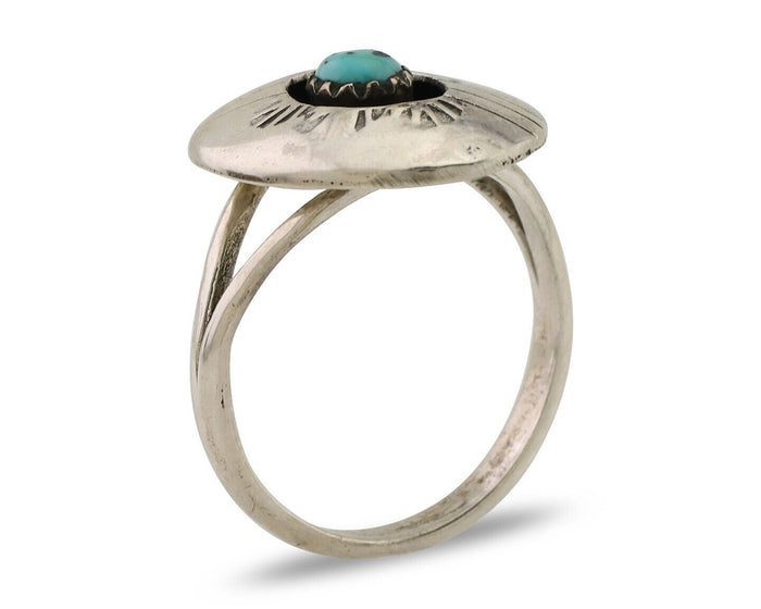 Navajo Handmade Ring 925 Silver Blue Turquoise Artist Signed BF C.80's
