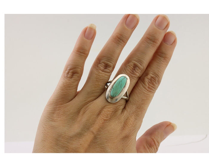 Navajo Handmade Ring 925 Silver Blue Turquoise Artist Signed Kachina C.80's