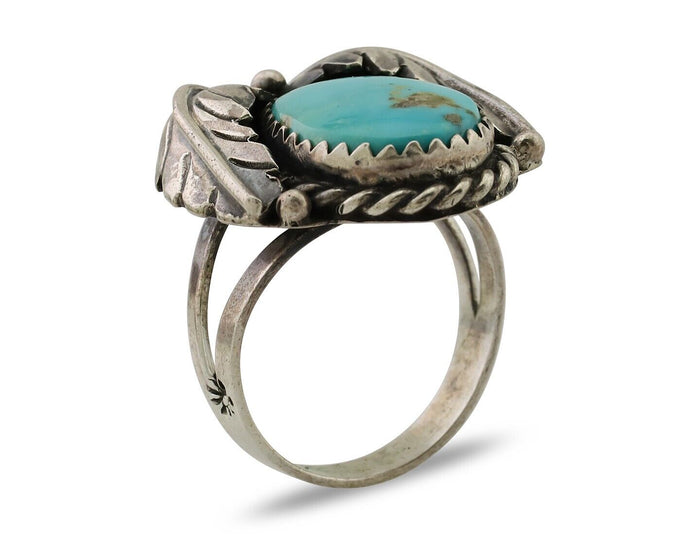 Navajo Handmade Ring 925 Silver Blue Turquoise Native American Artist C.80's