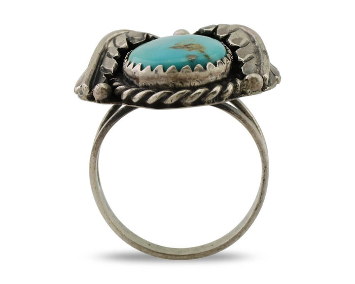 Navajo Handmade Ring 925 Silver Blue Turquoise Native American Artist C.80's