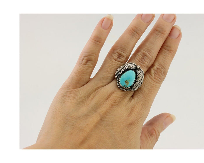 Navajo Handmade Ring 925 Silver Blue Turquoise Native American Artist C.80's