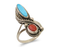 Navajo Handmade Ring 925 Silver Coral & Turquoise Native Artist C.80's