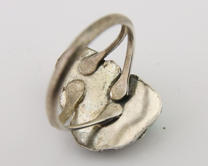 Navajo Handmade Ring 925 Silver Coral & Turquoise Native Artist C.80's