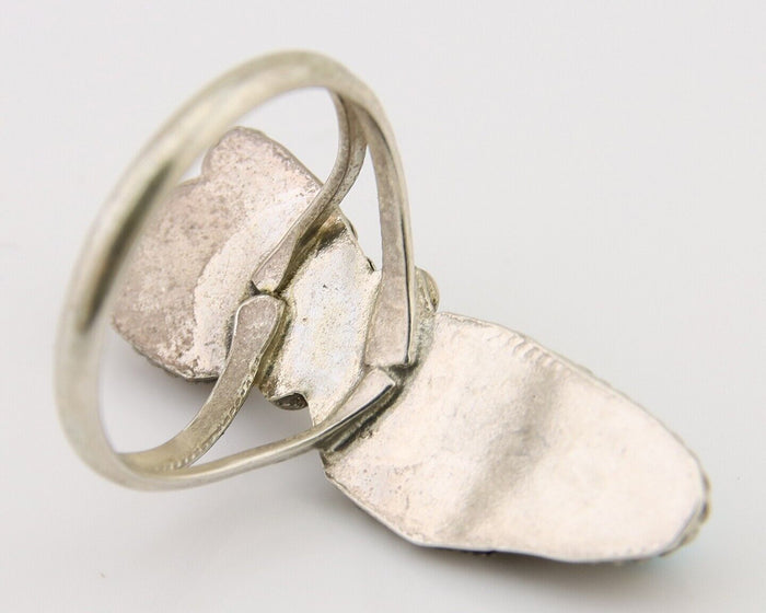 Navajo Handmade Ring 925 Silver Coral & Turquoise Native Artist C.80's