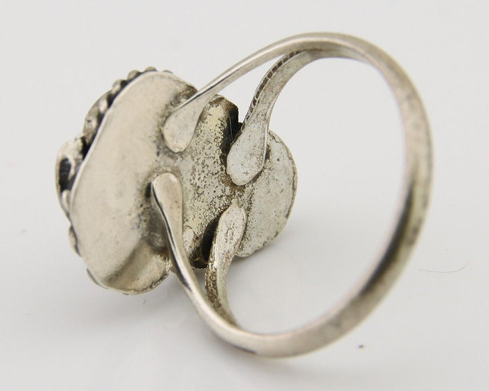Navajo Handmade Ring 925 Silver Coral & Turquoise Native Artist C.80's