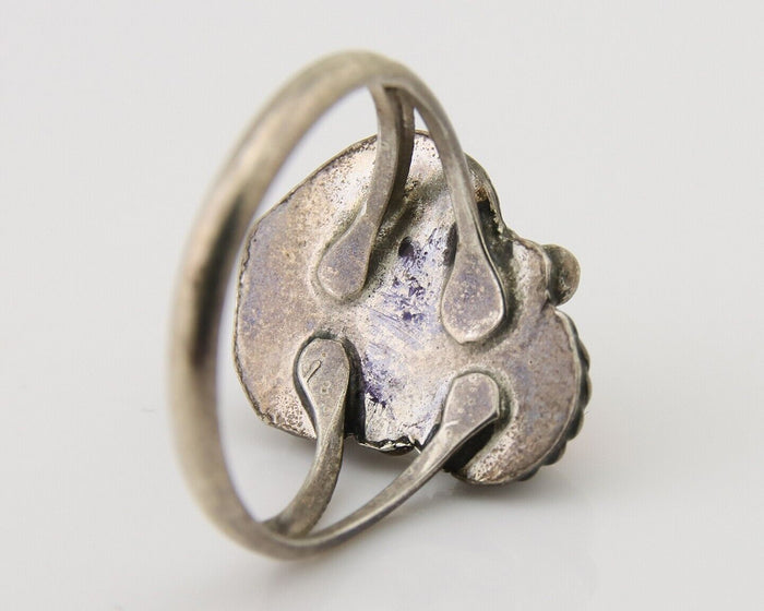 Navajo Handmade Ring 925 Silver Coral & Turquoise Native Artist C.80's