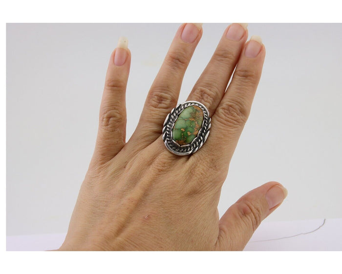 Navajo Handmade Ring 925 Silver Damele Turquoise Signed Sunrise C.80's