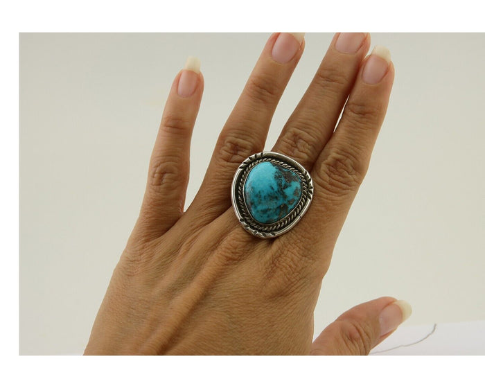 Navajo Handmade Ring 925 Silver Gem Turquoise Native Artist C.80's